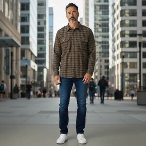 cabelas safari shirt mens large plaid Serengeti green brown cotton New